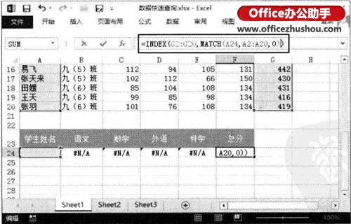 Excel2013表格中用INDEX函數和MATCH函數快速查詢數據的方法