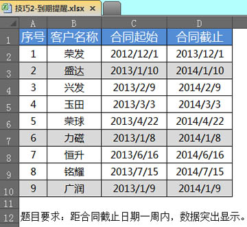 excel AND函數(shù)用Excel條件格式實(shí)現(xiàn)合同到期提醒