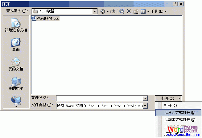word打開文檔 Word2003基礎教程4 - 以只讀方式打開文檔