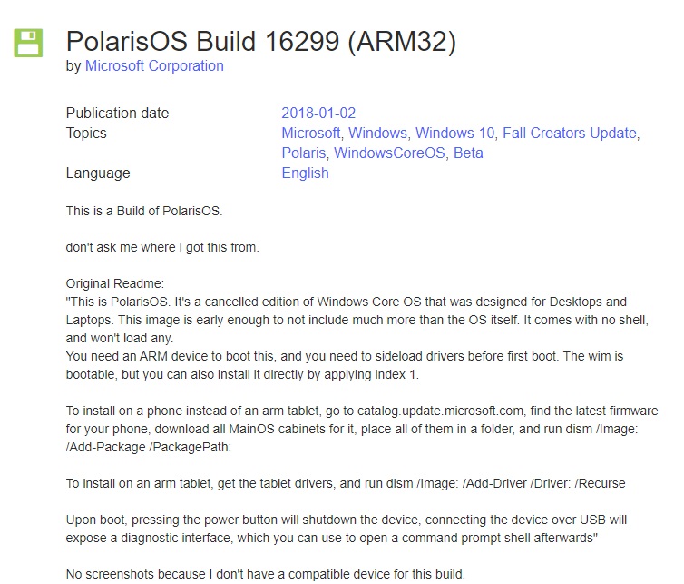 微軟 Win10 Core OS Polaris 早期版本泄露：兼容 ARM32 架構，已被 Windows 10X 取代