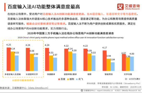 艾媒咨詢發布手機輸入法專題報告，百度輸入法在辦公、教育場景體驗領跑