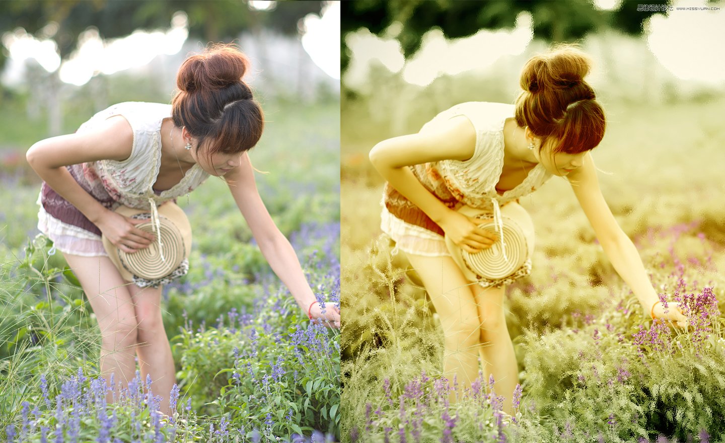用Photoshop調出外景美女寫真復古暖黃色效果