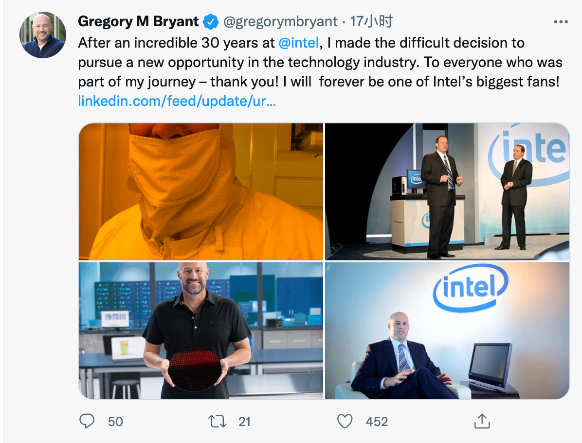 30 年老將 Gregory Bryant 告別英特爾:永遠是 Intel 最大粉絲
