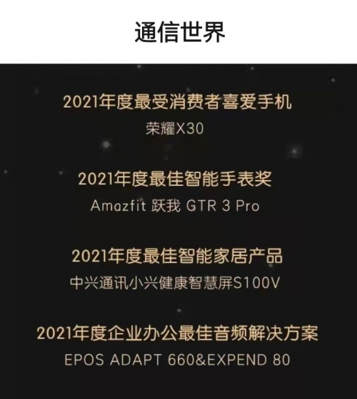 榮耀X30高品質再獲權威認可，斬獲“2021年度最受消費者喜愛手機”獎