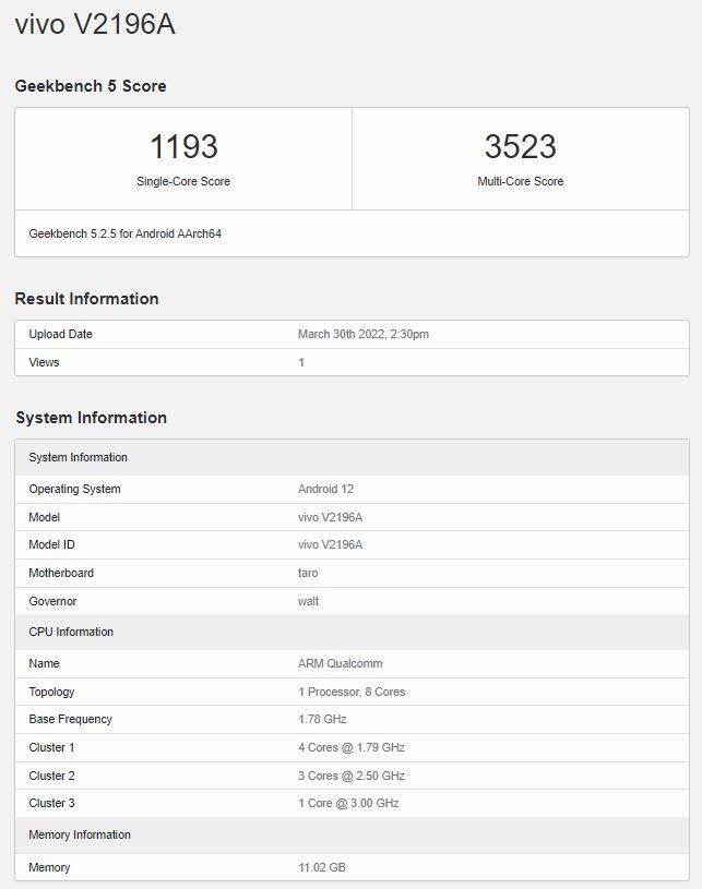 iQOO Neo 6 現身 Geekbench,搭載驍龍 8 芯片