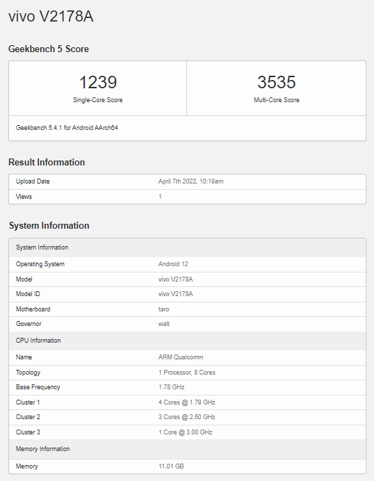 vivo X Fold 現身 Geekbench：搭載驍龍 8 Gen 1，擁有 12GB 內存