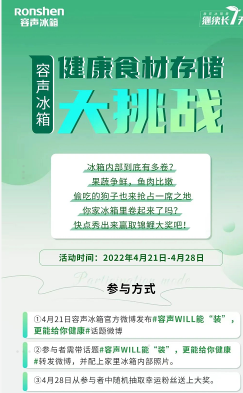 容聲冰箱春日驚喜來啦,尋找全網(wǎng)最幸運的能裝錦鯉!