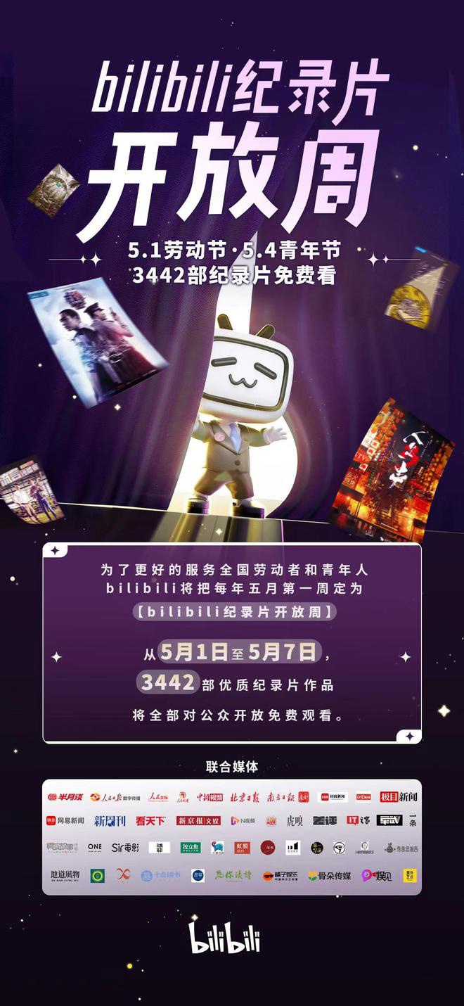 B站向全國用戶免費開放 3442 部紀錄片:每年五月第一周可看,獻給勞動者和青年人